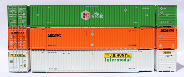 53&#39; Containers - N scale. HIGH CUBE 8-55-8 corrugated side containers.