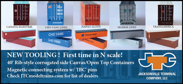 40&#39; Square corrugation side Canvas / open top containers - First Time in N Scale