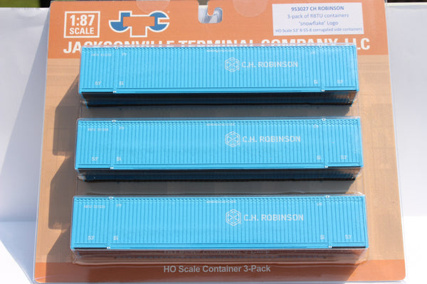 CH Robinson (HO Scale 1:87) 53' HIGH CUBE 8-55-8, 3 pack of containers with IBC castings. JTC # 953027