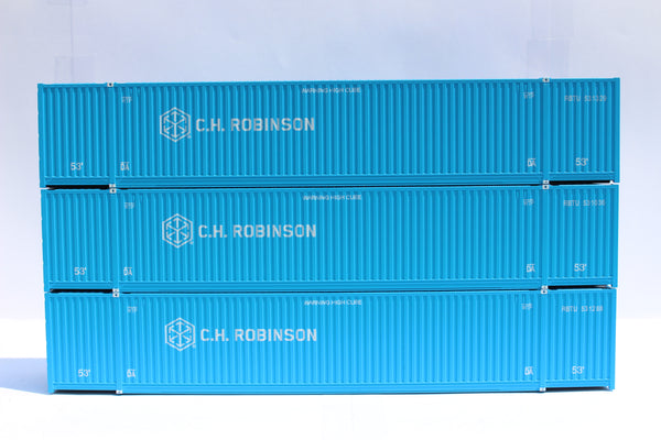 CH Robinson (HO Scale 1:87) 53' HIGH CUBE 8-55-8, 3 pack of containers with IBC castings. JTC # 953027