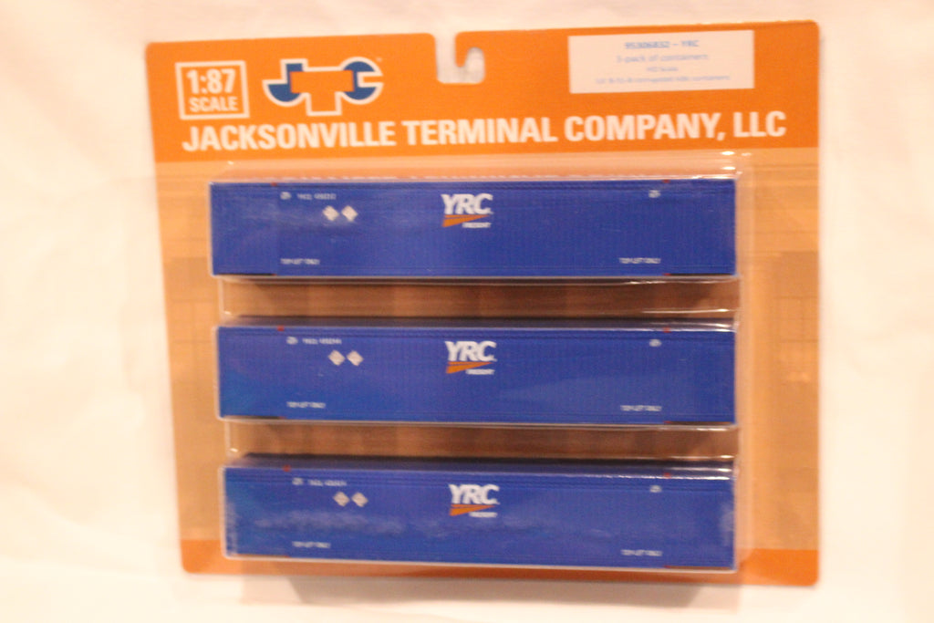 YRC (HO Scale 1:87) 8-55-8 Set #1, 3-pack Corrugated 4VI container with placards.. JTC# 95306831