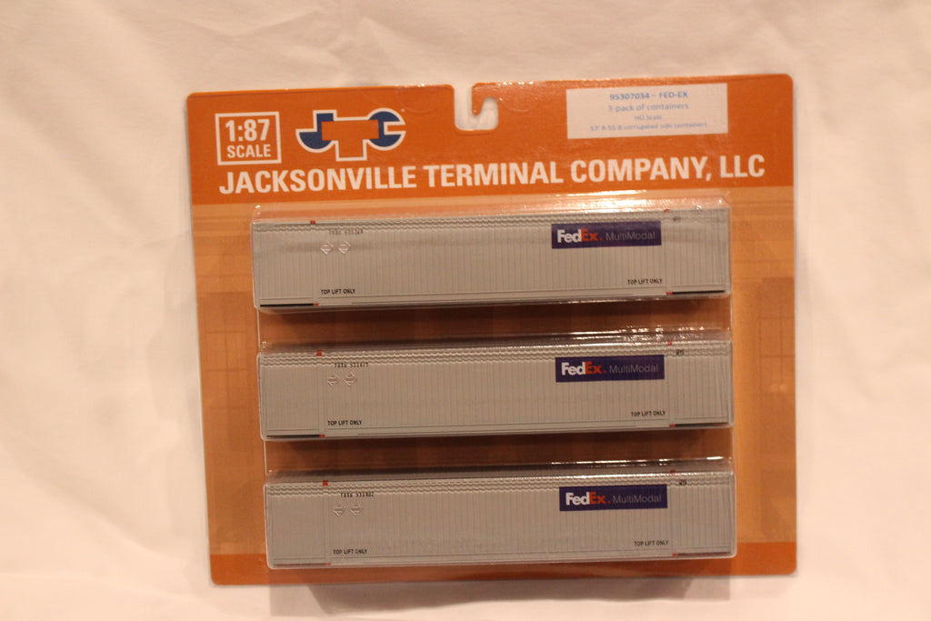 FedEx Multimodal (HO Scale 1:87) 8-55-8 Set #4, 3-pack Corrugated 4VI container with placards.. JTC# 95307034
