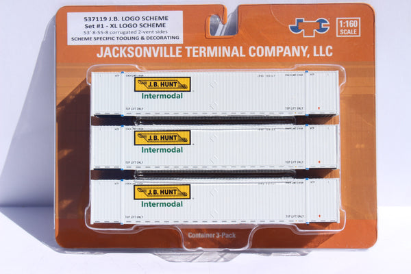 JB HUNT 3-pack Set #1 - 53' HIGH CUBE 8-55-8 corrugated containers with stackable Magnetic system. JTC # 537119