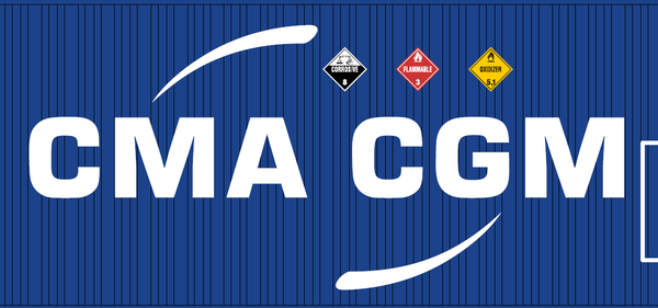 CMA CGM (CMAU) HAZARD STICKERS - 40' Standard height (8'6") corrugated side steel container,  JTC # 405346