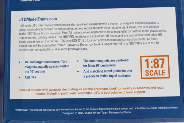 APL large logo set #1, "No Lift" Ocean 53' (HO Scale 1:87) 3 pack of containers with IBC castings at 53' corner. JTC # 953037