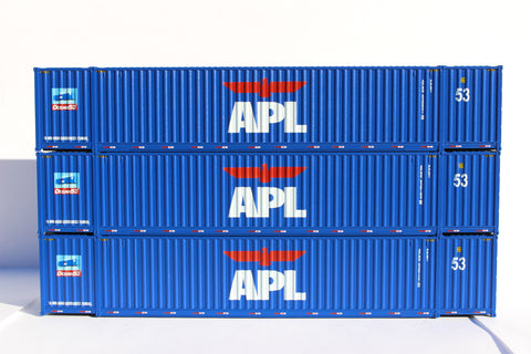 APL large logo, "Early Scheme" Ocean 53' (HO Scale 1:87) 3 pack of containers with IBC castings at 53' corner. JTC # 953039