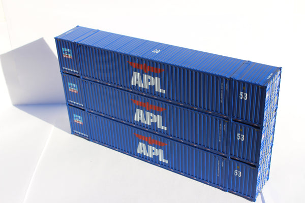 APL large logo, "Early Scheme" Ocean 53' (HO Scale 1:87) 3 pack of containers with IBC castings at 53' corner. JTC # 953039