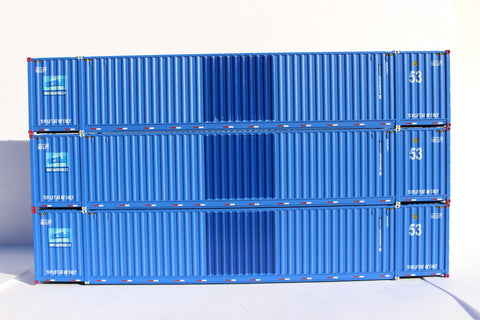 Trailer Bridge "patched" Ocean 53' (HO Scale 1:87) 3 pack of containers with IBC castings at 53' corner. JTC # 953040