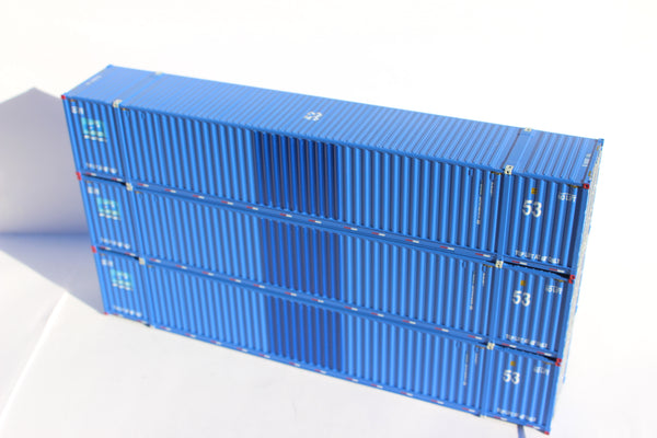 Trailer Bridge "patched" Ocean 53' (HO Scale 1:87) 3 pack of containers with IBC castings at 53' corner. JTC # 953040