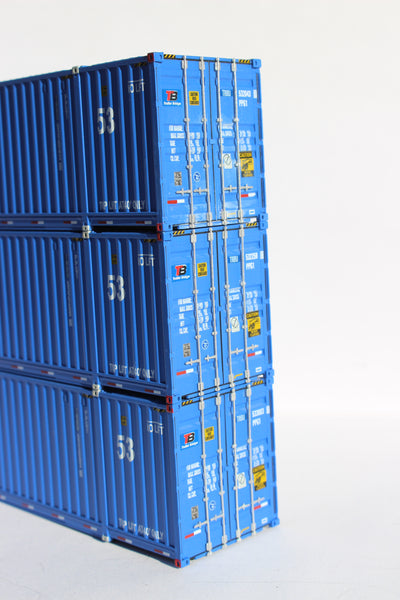 Trailer Bridge "patched" Ocean 53' (HO Scale 1:87) 3 pack of containers with IBC castings at 53' corner. JTC # 953040