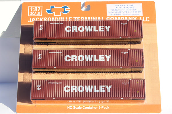 Crowley brown "Website" Ocean 53' (HO Scale 1:87) 3 pack of containers with IBC castings at 53' corner. JTC # 953049
