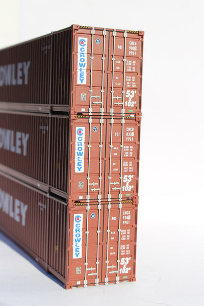 Crowley brown "Website" Ocean 53' (HO Scale 1:87) 3 pack of containers with IBC castings at 53' corner. JTC # 953049