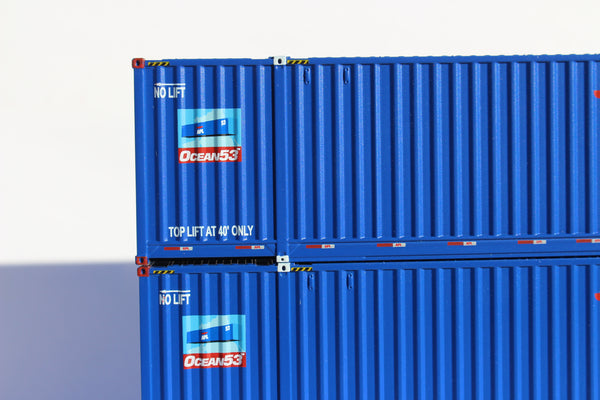 APL large logo set #2, "No Lift" Ocean 53' (HO Scale 1:87) 3 pack of containers with IBC castings at 53' corner. JTC # 953052