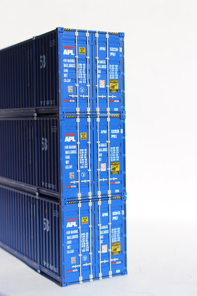 APL large logo set #2, "No Lift" Ocean 53' (HO Scale 1:87) 3 pack of containers with IBC castings at 53' corner. JTC # 953052