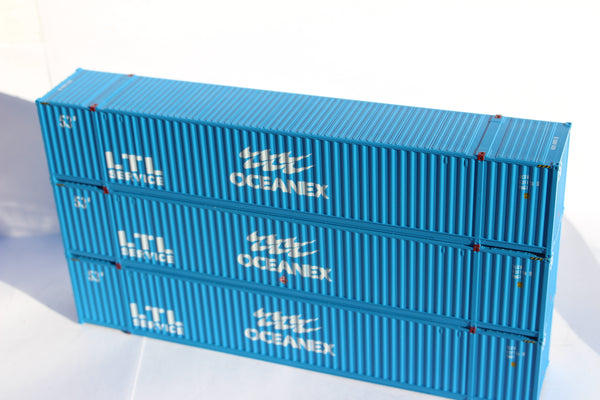 OCEANEX, "large LTL" Ocean 53' (HO Scale 1:87) 3 pack of containers with IBC castings at 53' corner. JTC # 953036