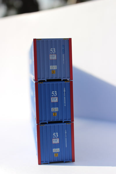 UMAX - FORMER PACER STACKTRAIN variation of patches (HO Scale 1:87) 53' HIGH CUBE, 6-42-6, 3-pack corrugated containers. JTC #953056