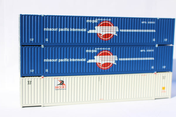 "VS" Modern Mo-pac and Brooks (HO Scale 1:87) 53' HIGH CUBE 3 pack of corrugated containers. JTC# 953058