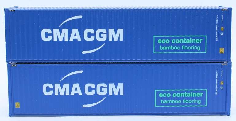 CMA CGM 40' HC, offset logo with green eco container - bamboo flooring box. JTC# 405067