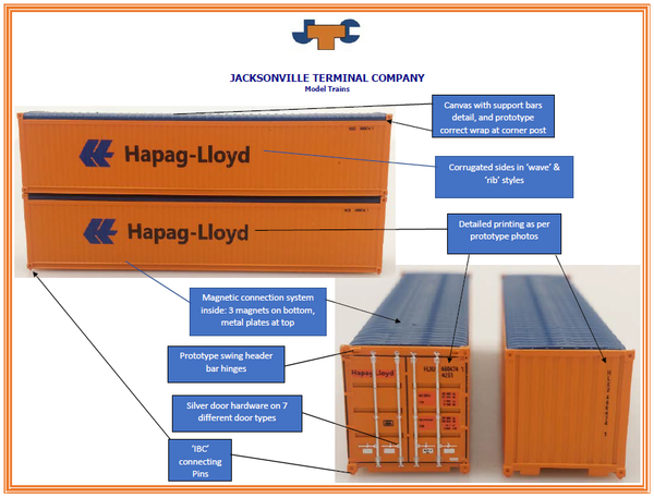 Hapag Lloyd orange 40' Canvas/Open top container - Corrugated-side. JTC# 402001 SOLD OUT