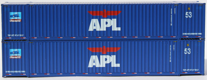 OCEAN 53 - N scale. 53&#39; HIGH CUBE 6-42-6 corrugated side containers with Magnetic system, and IBC pins.