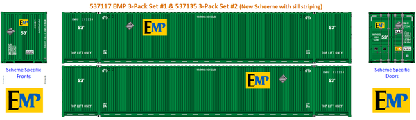 EMP - UP (sill striping) 53' HIGH CUBE 8-55-8 (3-pack) Set #1 corrugated containers with stackable Magnetic system. JTC # 537117
