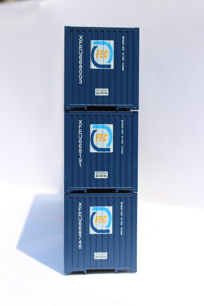 Florida East Coast FEC (HO Scale 1:87) 53' HIGH CUBE 8-55-8, 3 pack of containers with IBC castings at 53' corner. JTC # 953026