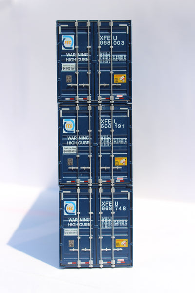 Florida East Coast FEC (HO Scale 1:87) 53' HIGH CUBE 8-55-8, 3 pack of containers with IBC castings at 53' corner. JTC # 953026