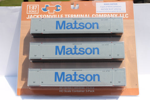 Matson (HO Scale 1:87) 53' HIGH CUBE 8-55-8, 3 pack of containers with IBC castings. JTC # 953031