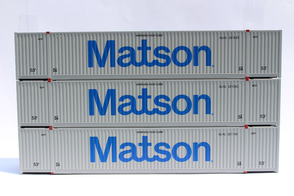 Matson (HO Scale 1:87) 53' HIGH CUBE 8-55-8, 3 pack of containers with IBC castings. JTC # 953031