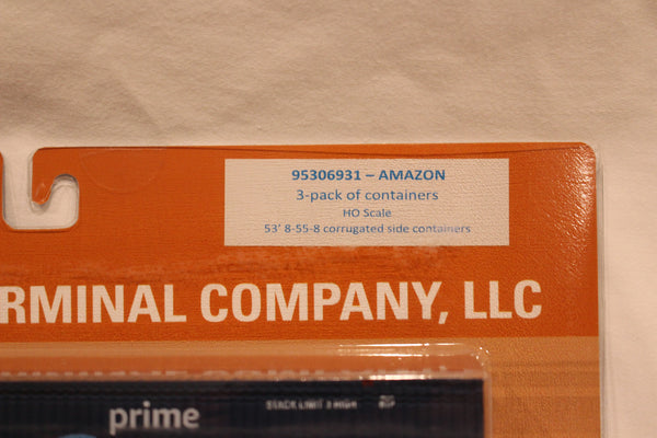 Amazon (HO Scale 1:87) 8-55-8 Set #1, 3-pack Corrugated 4VI container with placards. JTC# 95306931