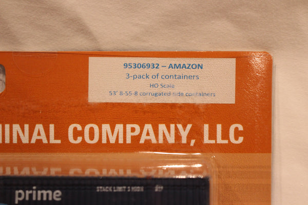 Amazon (HO Scale 1:87) 8-55-8 Set #2, 3-pack Corrugated 4VI container with placards. JTC# 95306932
