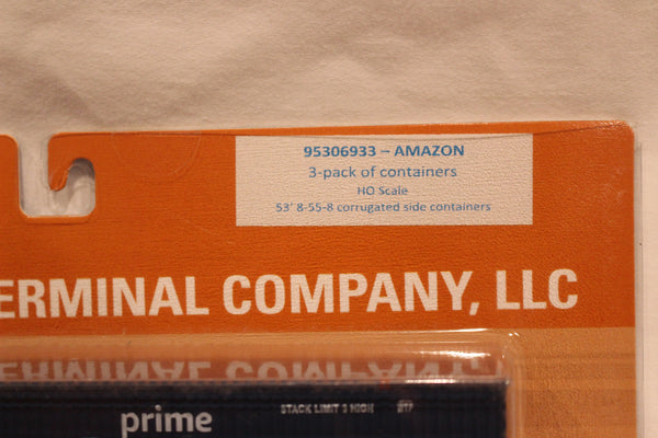 Amazon (HO Scale 1:87) 8-55-8 Set #3, 3-pack Corrugated 4VI container with placards. JTC# 95306933