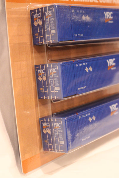 YRC (HO Scale 1:87) 8-55-8 Set #1, 3-pack Corrugated 4VI container with placards.. JTC# 95306831