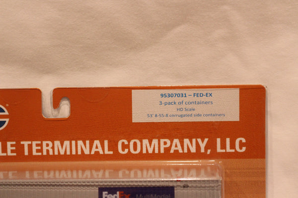 FedEx Multimodal (HO Scale 1:87) 8-55-8 Set #1, 3-pack Corrugated 4VI container with placards.. JTC# 95307031