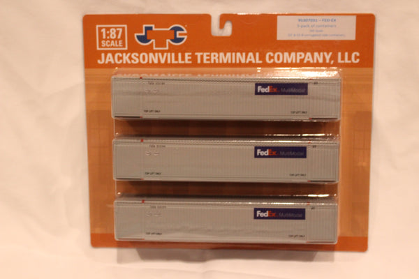 FedEx Multimodal (HO Scale 1:87) 8-55-8 Set #1, 3-pack Corrugated 4VI container with placards.. JTC# 95307031