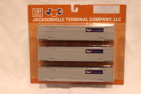 FedEx Multimodal (HO Scale 1:87) 8-55-8 Set #1, 3-pack Corrugated 4VI container with placards.. JTC# 95307031