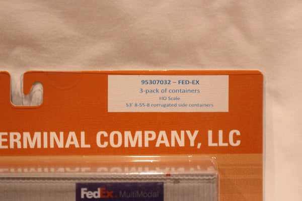 FedEx Multimodal (HO Scale 1:87) 8-55-8 Set #2, 3-pack Corrugated 4VI container with placards.. JTC# 95307032