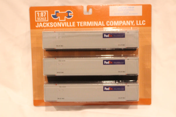 FedEx Multimodal (HO Scale 1:87) 8-55-8 Set #2, 3-pack Corrugated 4VI container with placards.. JTC# 95307032