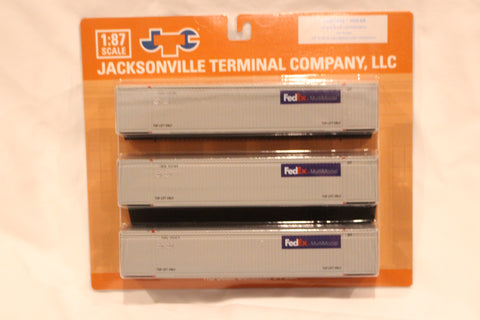 FedEx Multimodal (HO Scale 1:87) 8-55-8 Set #2, 3-pack Corrugated 4VI container with placards.. JTC# 95307032