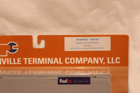FedEx Multimodal (HO Scale 1:87) 8-55-8 Set #3, 3-pack Corrugated 4VI container with placards.. JTC# 95307033