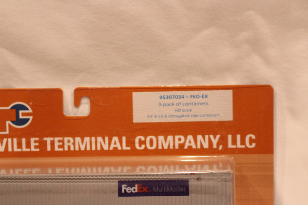 FedEx Multimodal (HO Scale 1:87) 8-55-8 Set #4, 3-pack Corrugated 4VI container with placards.. JTC# 95307034