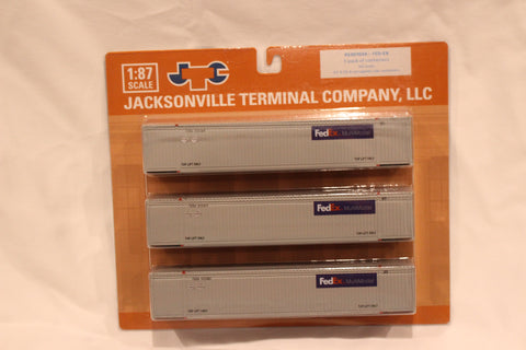 FedEx Multimodal (HO Scale 1:87) 8-55-8 Set #4, 3-pack Corrugated 4VI container with placards.. JTC# 95307034