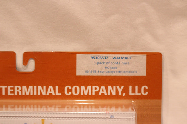 Walmart (HO Scale 1:87) 8-55-8 Set #2, 3-pack Corrugated 4VI container with placards.. JTC# 95306532