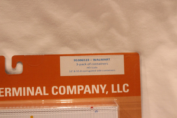 Walmart (HO Scale 1:87) 8-55-8 Set #3, 3-pack Corrugated 4VI container with placards.. JTC# 95306533