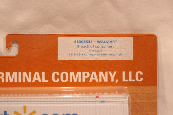 Walmart (HO Scale 1:87) 8-55-8 Set #4, 3-pack Corrugated 4VI container with placards.. JTC# 95306534