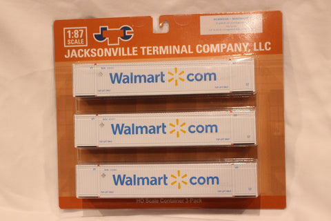 Walmart (HO Scale 1:87) 8-55-8 Set #4, 3-pack Corrugated 4VI container with placards.. JTC# 95306534