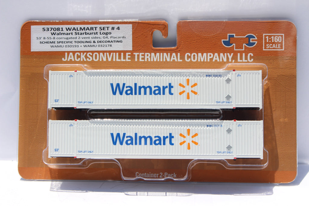 Walmart (star burst logo) New N Scale 8-55-8 Set #4 Corrugated container with placards. JTC# 537081 SOLD OUT