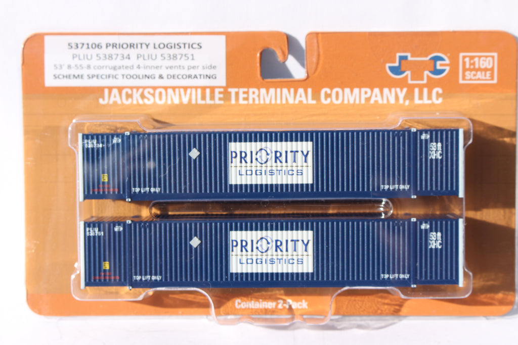 Container Train Toy Priority Logistics 53' HIGH CUBE 8-55-8 corrugated containers with Mag ...