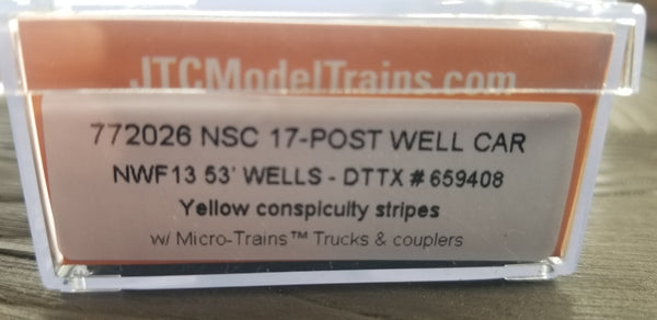 772026- DTTX NSC 53' well car. Class NWF13 - 17 Post version - 8 conspicuity stripes SOLD OUT
