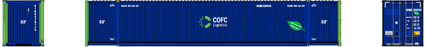 COFC Logistics - leaf logo (Green 53' End Post) 53' HIGH CUBE 8-55-8 corrugated containers with Magnetic system. JTC # 537100